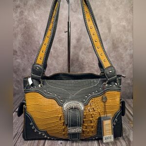 P&G Crocco Embossed Studded Southwestern Hobo Bag With Rhinestones